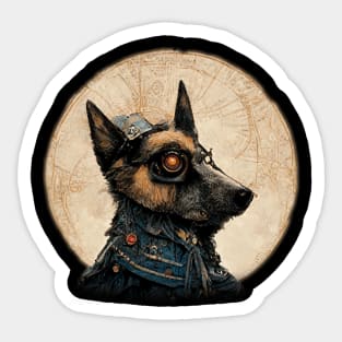 German Sheperd Surreal Steampunk Artwork, Dog Lover Sticker